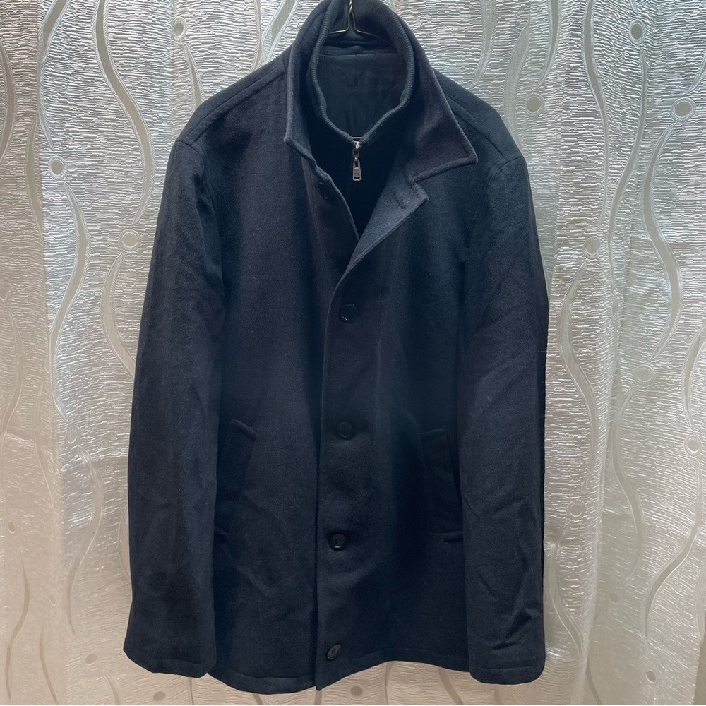 Shoot Collection Wool Cashmere Coat Mens 48 Black Excellent Removable Bib Jacket
